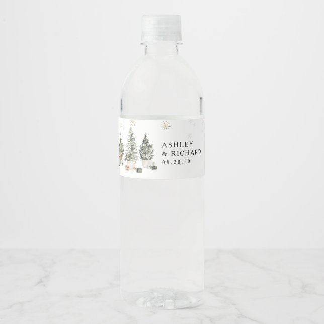 Etiqueta de botella de agua de Navidades de pino (Anverso)