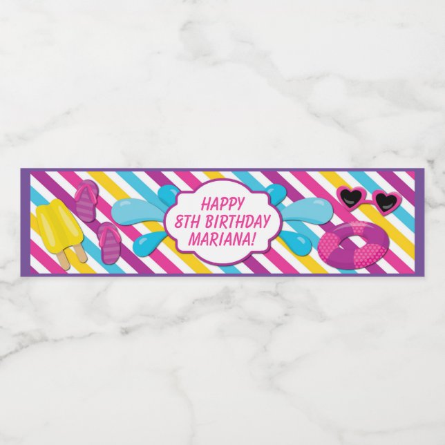 Etiqueta de botella de agua del Fiesta de piscina  (Etiqueta única)