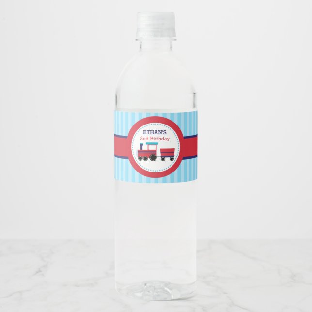 Etiqueta de botella de agua del tren (Marina y Roj (Anverso)