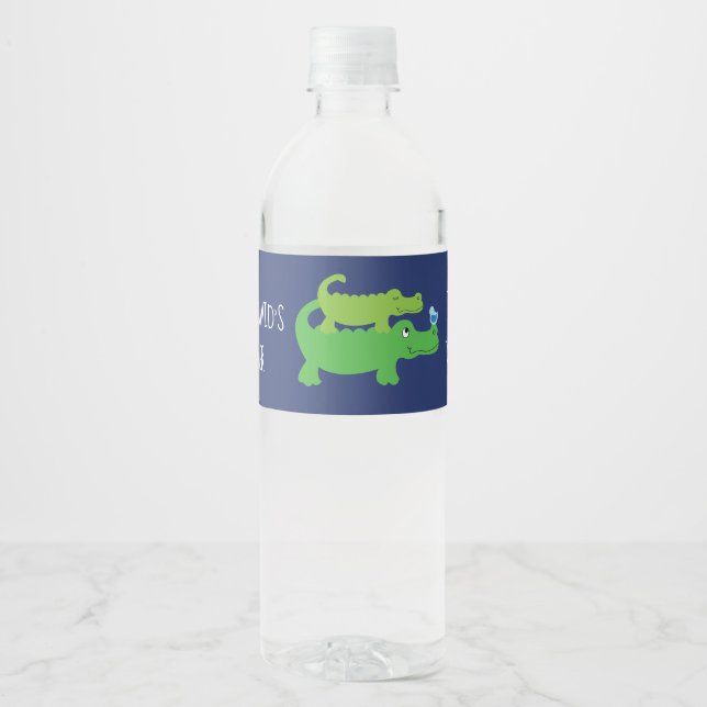 Etiqueta de botella de agua para bebé niño caimán  (Anverso)