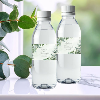 Etiqueta de Botella de Agua para Boda de Eucalipto