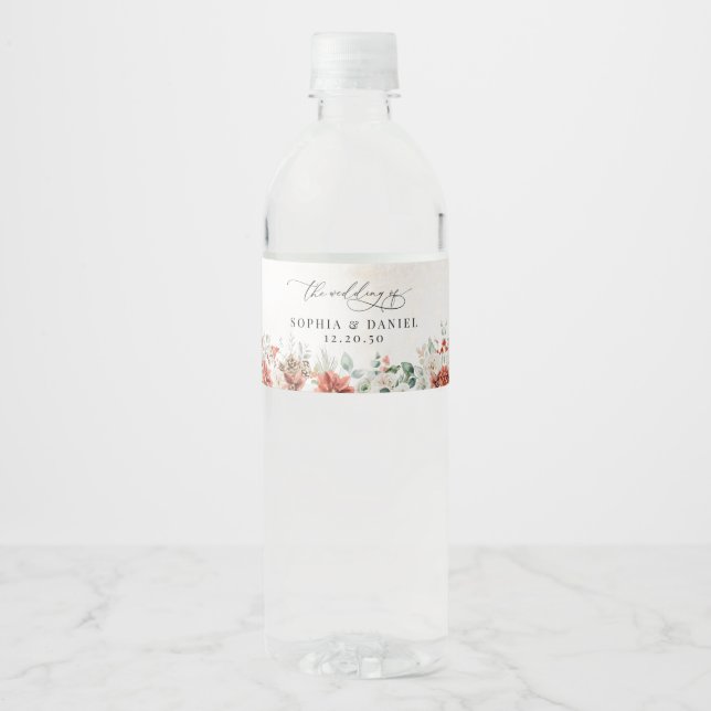 Etiqueta de botella de agua Pinecone Red Greenery (Anverso)