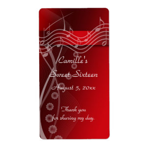 Etiqueta de botella de agua Red Sweet Sixteen