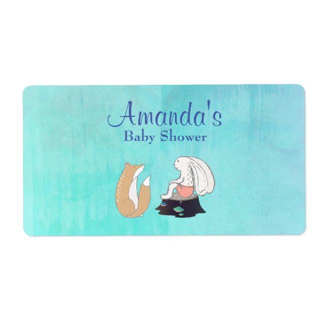 Etiqueta de botella de agua Whimsical Fox y Rabbit (Frente)