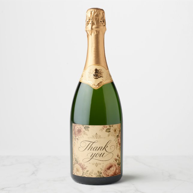 etiqueta de botella de champán con flores nostálgi (Anverso)