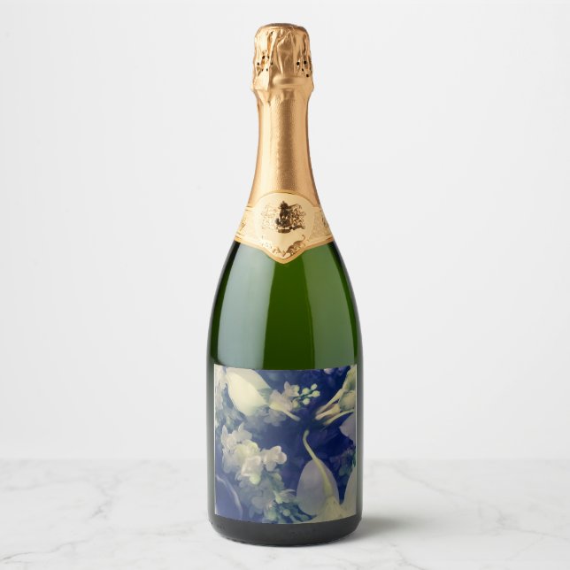 etiqueta de botella de champán con flores oscuras  (Anverso)