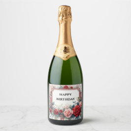 etiqueta de botella de champán con marco de rosa d