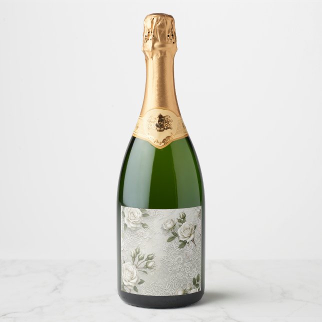 etiqueta de botella de champán de encajes y rosas (Anverso)