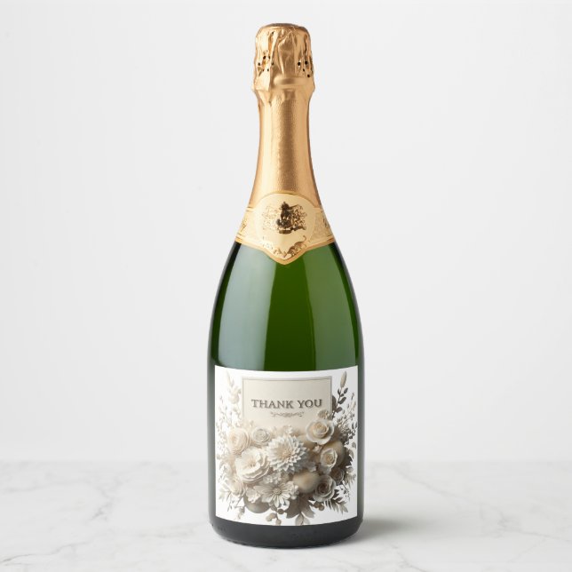 etiqueta de botella de champán flores blancas grac (Anverso)