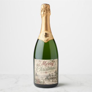 etiqueta de botella de champán navideño de estilo