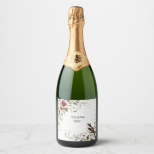 etiqueta de botella de champán pájaro y flor de ag