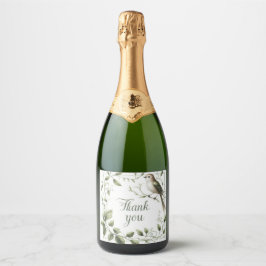 etiqueta de botella de champán pájaro y hojas grac