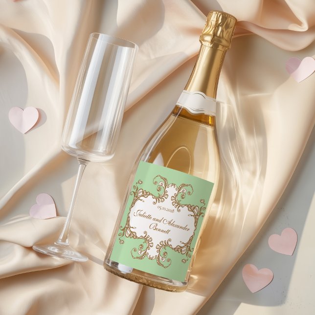 Etiqueta de botella de champán para boda barroca e (Subido por el creador)