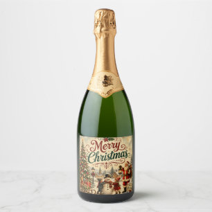 Etiqueta de botella de champán vintage navidad fel