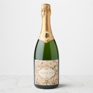 Etiqueta de botella de champán Vintage Shabby Rose