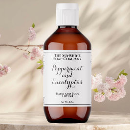 Etiqueta de botella de cosméticos con texto blanco
