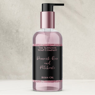Etiqueta de botella de cosméticos de purpurina ros