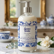 Etiqueta de Botella de Cosméticos Floral Azul y Bl