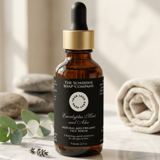 Etiqueta de botella de cosméticos negra con logoti