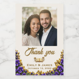 Etiqueta de botella de foto de boda de violeta de