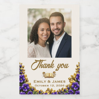 Etiqueta de botella de foto de boda de violeta de 