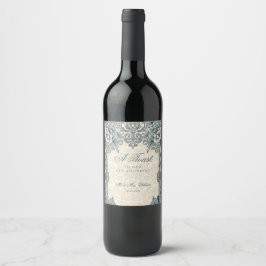 Etiqueta de botella de vino azul plateado para bod
