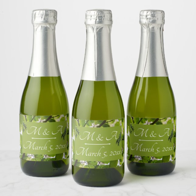 Etiqueta de botella de vino Boda de hojas verdes (Botellas)