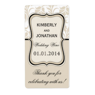 Etiqueta de botella de vino boda Elegante beige y
