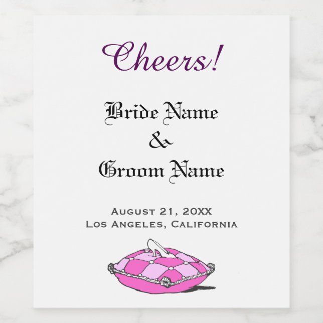 Etiqueta de Botella de Vino Cojín Rosa Zapatilla d (Etiqueta única)