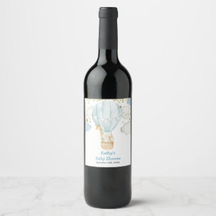 Etiqueta de botella de vino de globo azul de aire