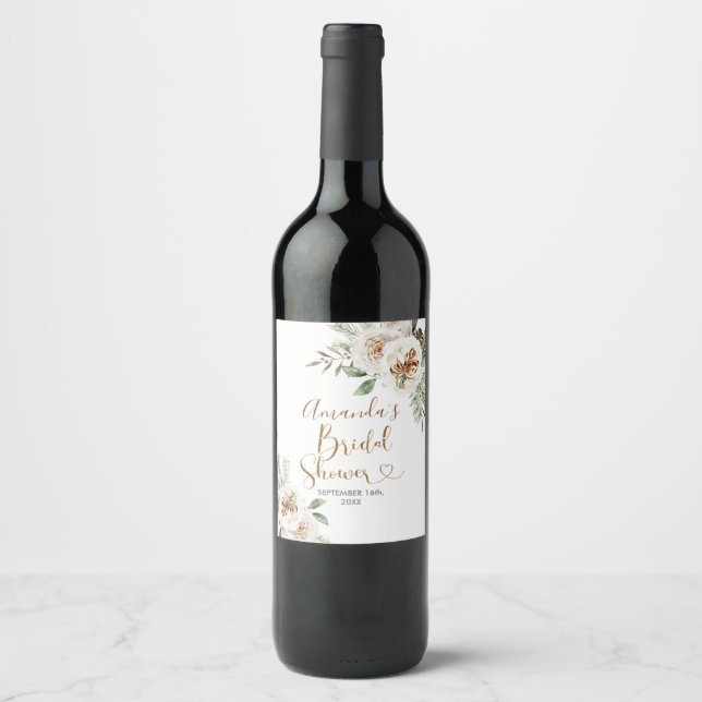 Etiqueta de botella de vino de Navidad floral blan (Anverso)