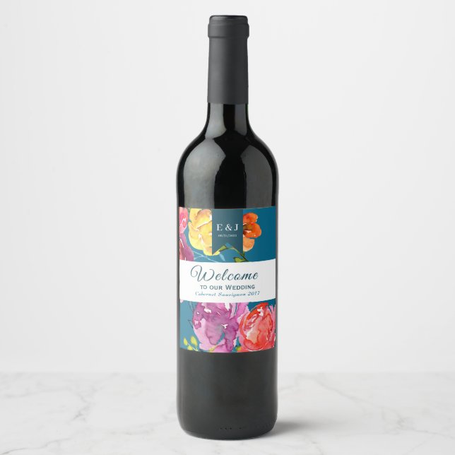 Etiqueta de botella de vino de verano brillante "B (Anverso)