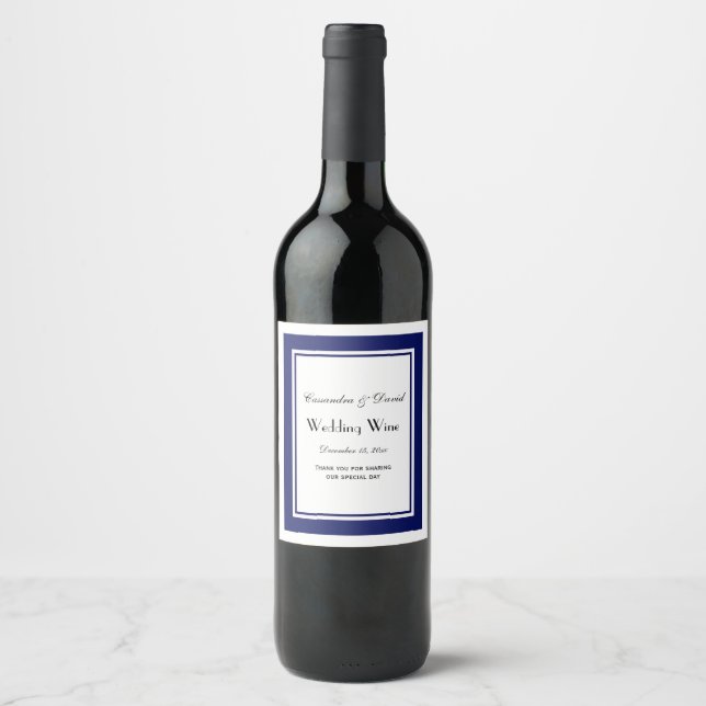 Etiqueta de botella de vino elegante de marco azul (Anverso)