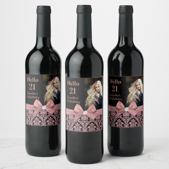 etiqueta de botella de vino fiesta de 21 años (Botellas)