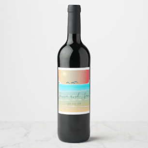 Etiqueta de botella de vino para boda con delfines