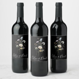 Etiqueta de botella de vino para boda de flores si