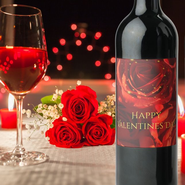 Etiqueta de botella de vino Red Rose Bouquet (Valentines memories
)