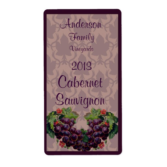 Etiqueta de botella de vino rojo con uvas (Frente)