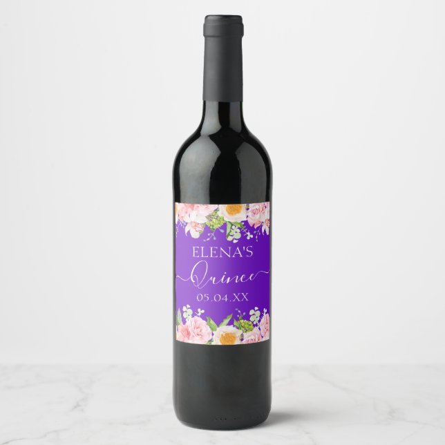 Etiqueta de botellas de vino Cumpleaños Quinceaner (Anverso)