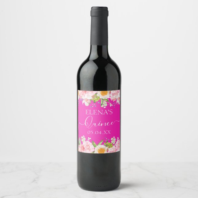 Etiqueta de botellas de vino Cumpleaños Quinceaner (Anverso)