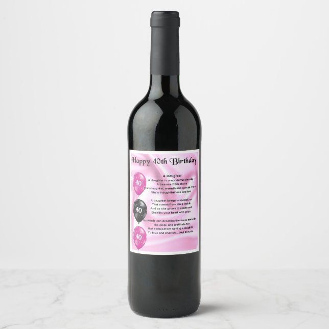 Etiqueta de botellas de vino de poema de hija - 40 (Anverso)