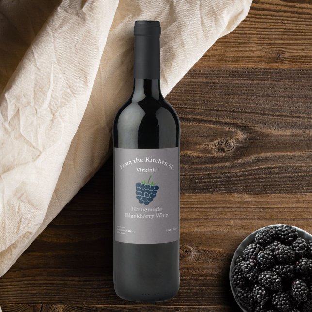 Etiqueta de botellas de vino Kraft & Rustic Blackb (Kraft & Rustic Blackberry Wine Bottle Label)