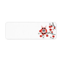 Etiqueta de Búho de Cerezo Blanco Rojo