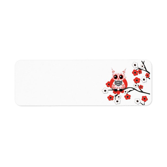 Etiqueta de Búho de Cerezo Blanco Rojo (Frente)