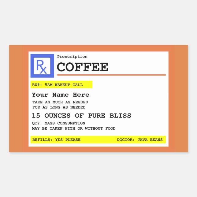 Etiqueta de café con receta médica Rectangular per (Anverso)