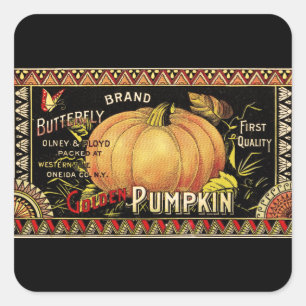 Etiqueta de Caja de Calabaza Dorada Vintage: Otoño