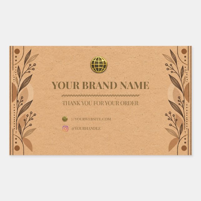 Etiqueta de caja rectangular boho de papel kraft r (Anverso)