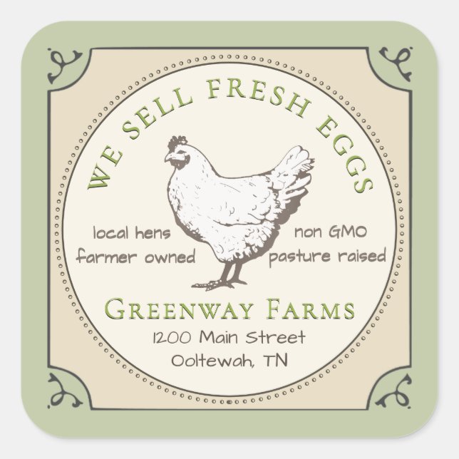 Etiqueta de cartón de huevo amarillo y verde con c (Anverso)