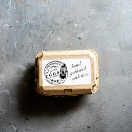 Etiqueta de cartón de huevos de granja de la famil