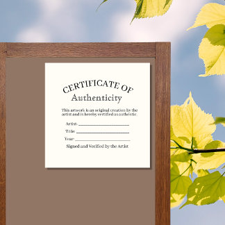 etiqueta de certificado de autenticidad, arte de g
